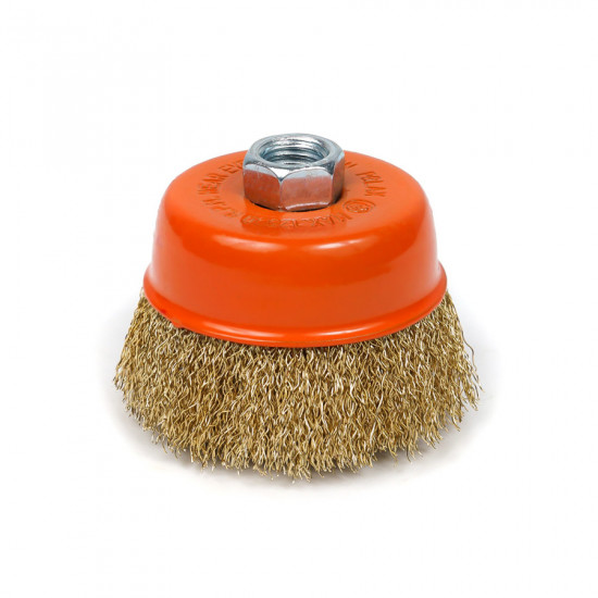 Щітка чашкова 75 мм, для УШМ, М14, гофр. пров., латунована Polax (54-176)