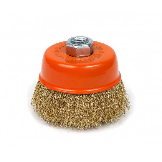 Щітка чашкова 75 мм, для УШМ, М14, гофр. пров., латунована Polax (54-176)