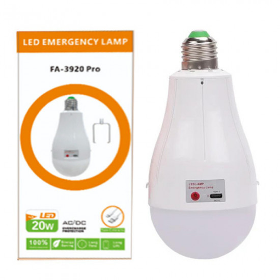 Светодиодная LED лампочка с аккумулятором FA-3920 Pro, 20W, E27, 2x18650