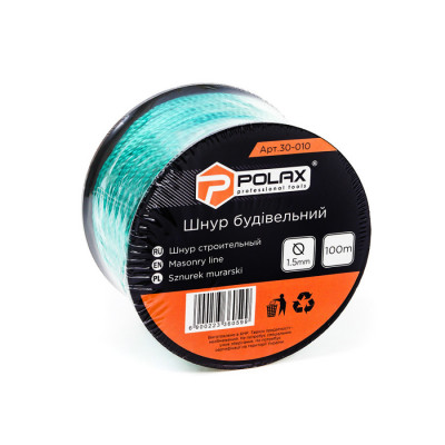 Шнур муляра Polax для будівельних робіт 1,5 мм х 100 м, зелений (30-010)