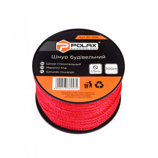 Шнур муляра Polax для будівельних робіт 1,5 мм х 100 м, червоний (30-008)