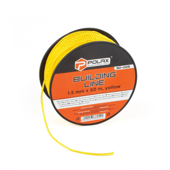 Шнур муляра Polax для будівельних робіт 1,5 мм х 50 м, жовтий (30-005)