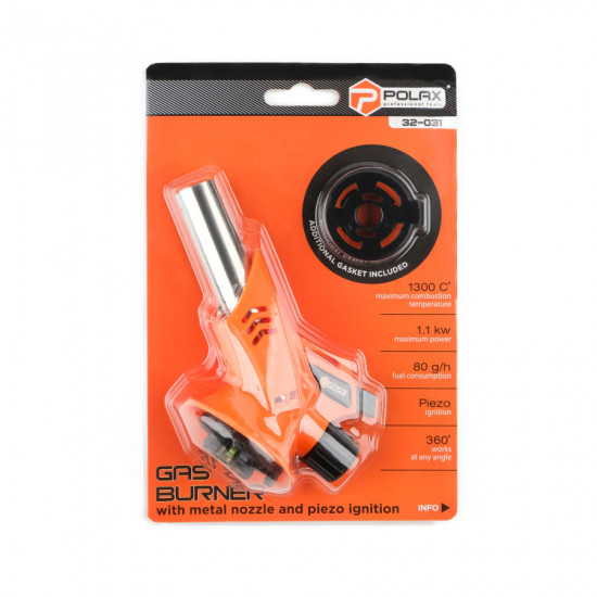 Газовий пальник з металевим соплом, п\'єзопідпалом та кутом нахилу 360° Polax 1,1 kW, 1300 °C (32-031)