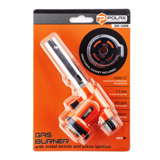 Газовий пальник з металевим соплом та п\'єзопідпалом Polax 1,1 kW, 1300 °C (32-028) Газовий пальник з металевим соплом та п\'єзопідпалом Polax 1,1 kW, 1300 °C (32-028)