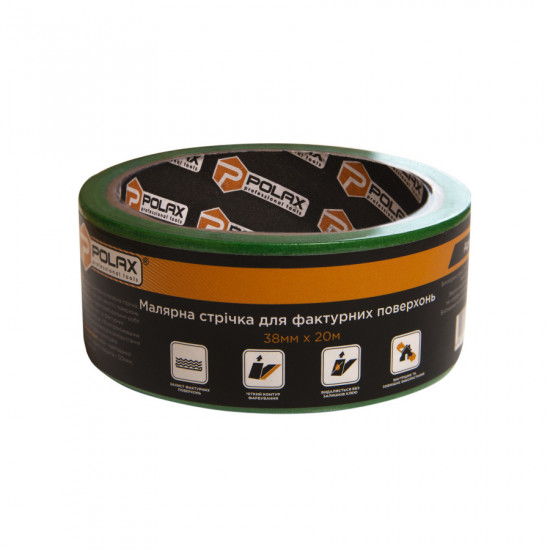 Малярна клейка стрічка Polax для фактурних поверхонь 38 мм х 20 м (101-156)