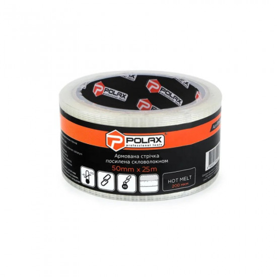 Скотч армований Polax клейка стрічка посилений скловолокном 50 мм х 25 м (101-104) Скотч армований Polax клейка стрічка посилений скловолокном 50 мм х 25 м (101-104)