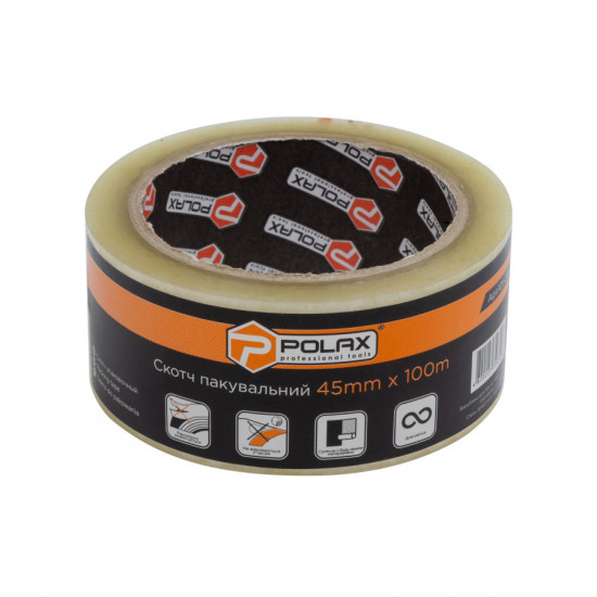 Клейка стрічка Polax скотч пакувальний прозорий 100 м x 45 мм (101-051)