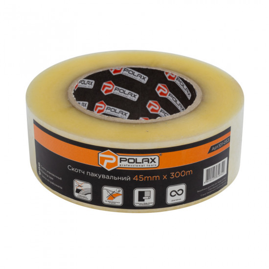 Клейка стрічка Polax скотч пакувальний прозорий 300 м x 45 мм (101-053)