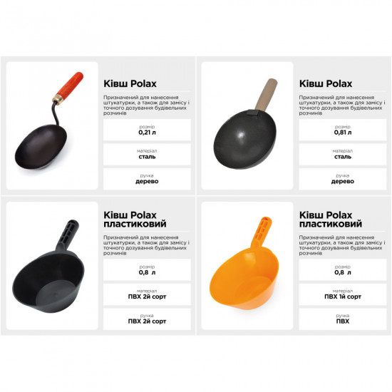 Ківш штукатурний Polax будівельний, пластиковий 0,8 л (100-425)