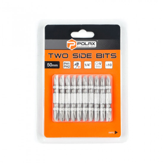 Біта двостороння Polax сталева 50 мм PH1-PH2 1/4", 10 шт (51-083)