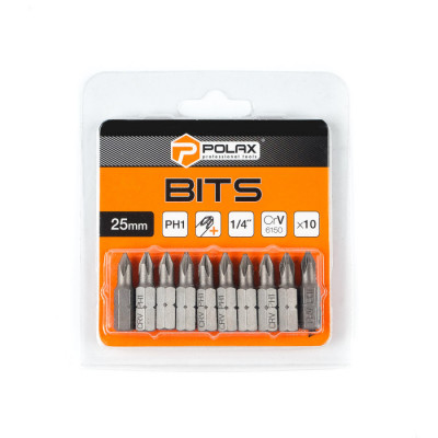 Біта сталева Polax 25 мм PH1 1/4", 10 шт (51-065)