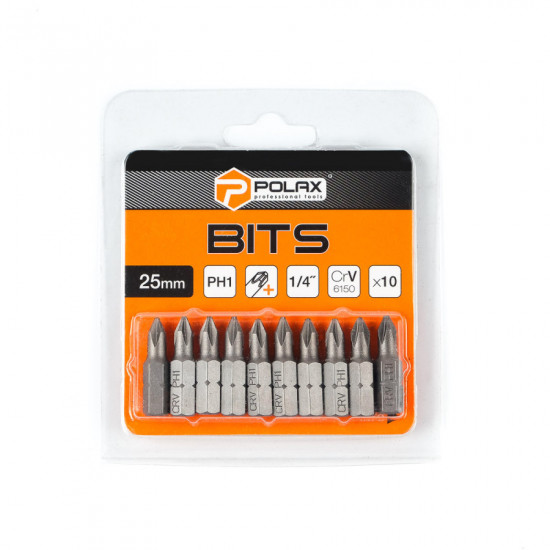 Бита сталева Polax 25 мм PH1 1/4", 10 шт (51-065)