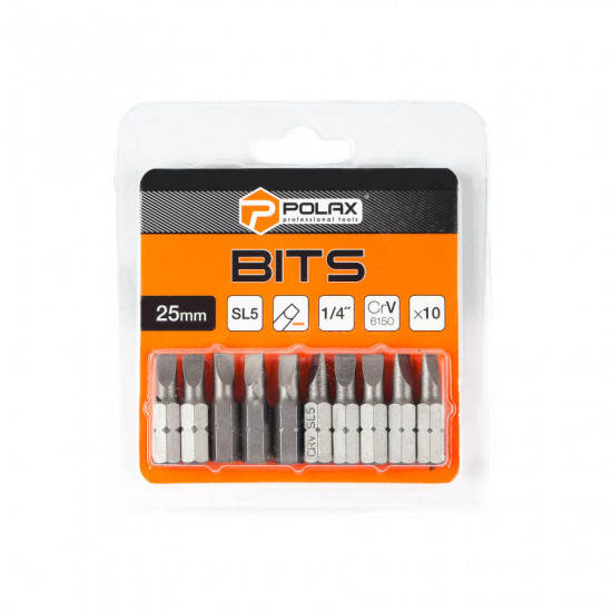 Біта сталева Polax 25 мм SL5 1/4" ,10 шт (51-069)