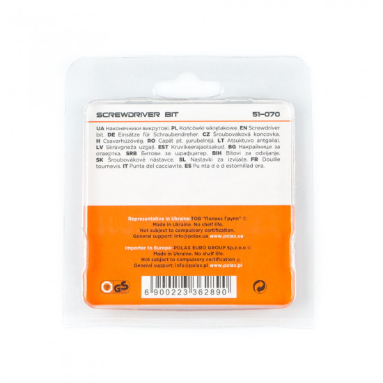Біта сталева Polax 25 мм SL6 1/4" ,10 шт (51-070)