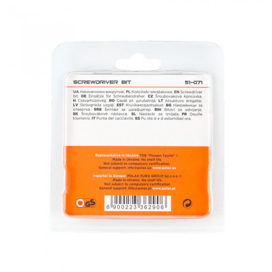 Біта сталева Polax 25 мм PZ1 1/4" ,10 шт (51-071)