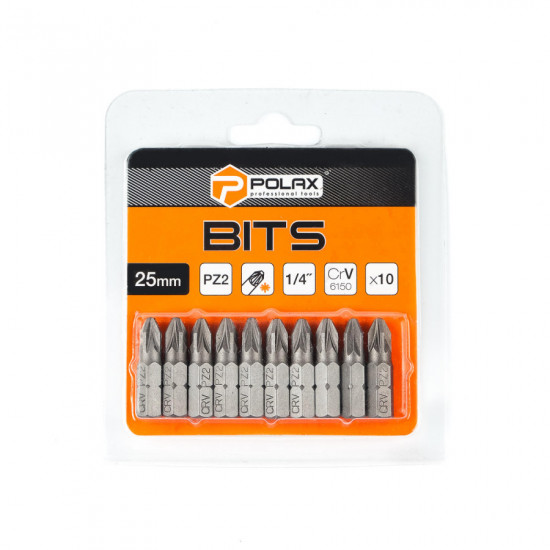 Біта сталева Polax 25 мм PZ2 1/4" ,10 шт (51-072)
