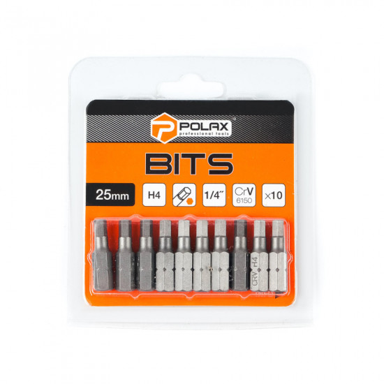 Біта сталева Polax 25 мм H4 1/4" ,10 шт (51-073)