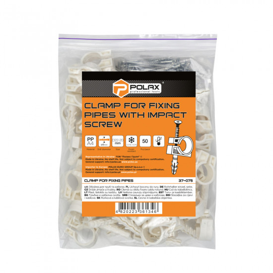Обойма для труб і кабелю Polax D20-22 з ударним шурупом 50 шт. (37-075) Обойма для труб і кабелю Polax D20-22 з ударним шурупом 50 шт. (37-075)