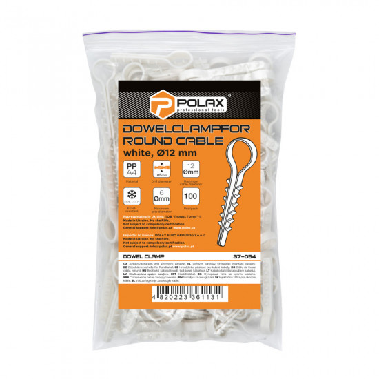Дюбель-ялинка (затискач) для круглого кабелю Polax D 12 білий (37-054)