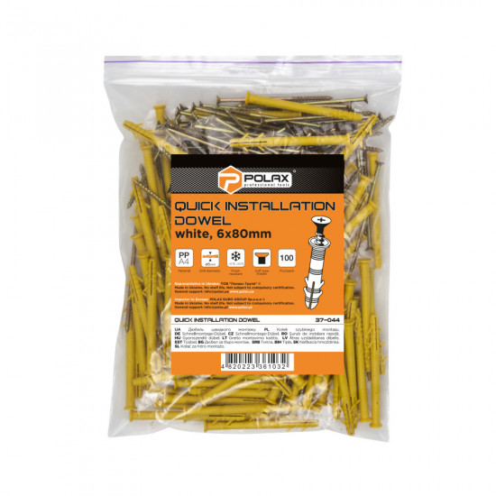 Дюбель швидкого монтажу Polax потайний 6 x 80 мм 100 шт. (37-044)