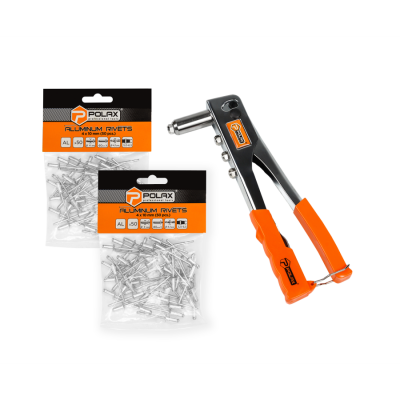 Набір Polax пістолет для заклепок хромований і заклепки 4 х 10 мм, 2 уп (337-02)