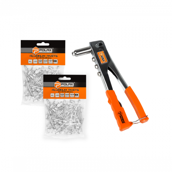 Набір Polax пістолет для заклепок хромований і заклепки 3,2 х 10 мм, 2 уп (337-01)