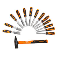 Набір ударних стамесок 12 шт фібергласова ручка 6-38 мм і молоток 400г Polax (335-288)