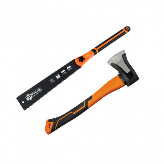 Набір садових інструментів Polax сокира-колун 1 кг і ножівка по дереву двостороння (770-18)
