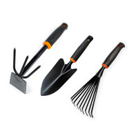 Набір садових інструментів Polax лопатка садова, мотика та граблі віялові (770-28) Набір садових інструментів Polax лопатка садова, мотика та граблі віялові (770-28)