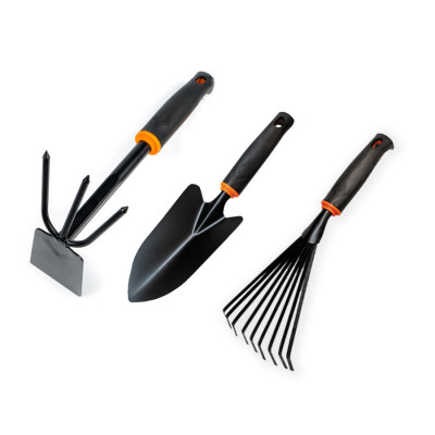 Набір садових інструментів Polax лопатка садова, мотика та граблі віялові (770-28) Набір садових інструментів Polax лопатка садова, мотика та граблі віялові (770-28)