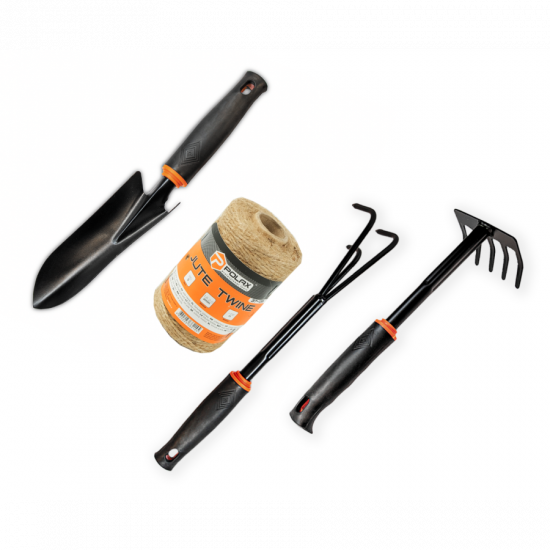 Набір садовий Polax лопатка, граблі, культиватор міні, шпагат джутовий (337-002\n\n)