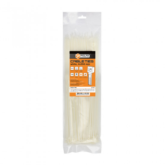 Хомут пластиковий (стяжка) Polax нейлонова 4 х 350мм, білий 100 шт. (37-101)