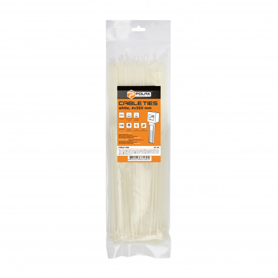 Хомут пластиковий (стяжка) Polax нейлонова 4 х 350мм, білий 100 шт. (37-101)