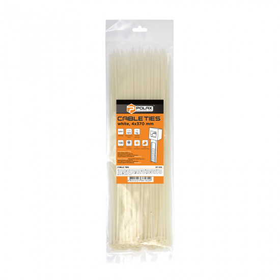 Хомут пластиковий (стяжка) Polax нейлонова 4 х 370мм, білий 100 шт. (37-103)