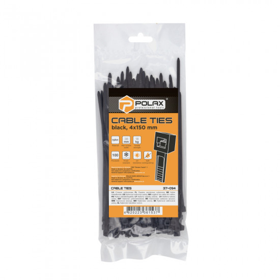 Хомут пластиковий (стяжка) Polax нейлонова 4 х 150мм, чорний 100 шт. (37-094)