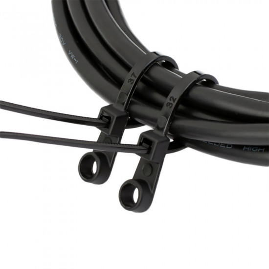 Хомут пластиковий (стяжка) Polax кабельний з монтажним кільцем 3,6 х 150 мм, чорний 100 шт. (37-116)