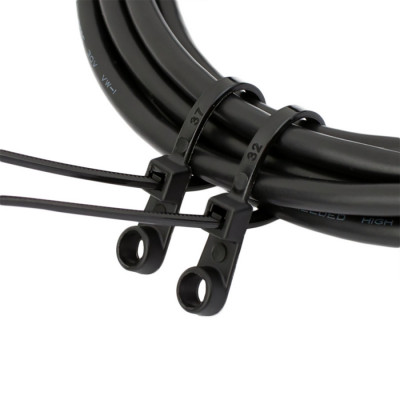 Хомут пластиковий (стяжка) Polax кабельний з монтажним кільцем 4,2 х 220 мм, чорний 100 шт. (37-118)