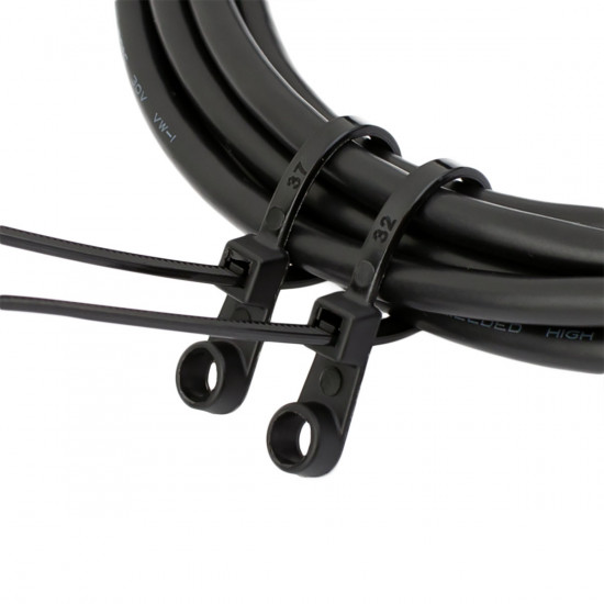 Хомут пластиковий (стяжка) Polax кабельний з монтажним кільцем 4,2 х 220 мм, чорний 100 шт. (37-118)