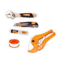 Набор труборез, тефлоновая лента, ключ разводной и нож сегментный Polax (335-15)