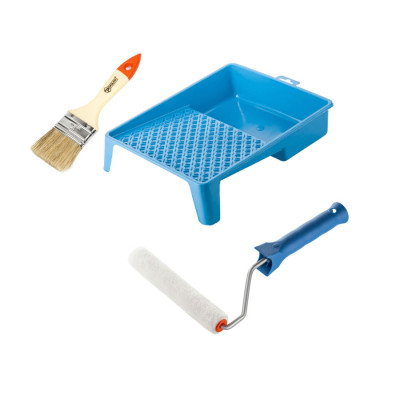 Валик "Велюр" 150х15 мм з ручкою, ванночка та пензлик "Стандарт" Polax (770-246)