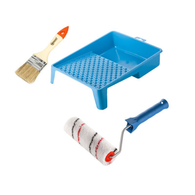 Валик "Мікрофібра" 150х30 мм з ручкою, ванночка та пензлик "Стандарт" Polax (770-274)