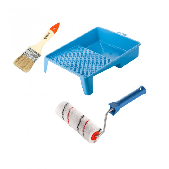Валик "Мікрофібра" 150х30 мм з ручкою, ванночка та пензлик "Стандарт" Polax (770-274)