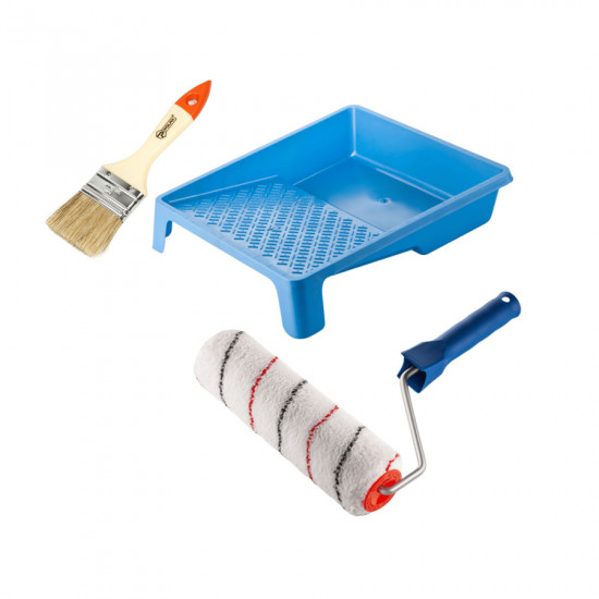 Валик "Мікрофібра" 250х48 мм з ручкою, ванночка і пензлик "Стандарт" Polax (770-276)