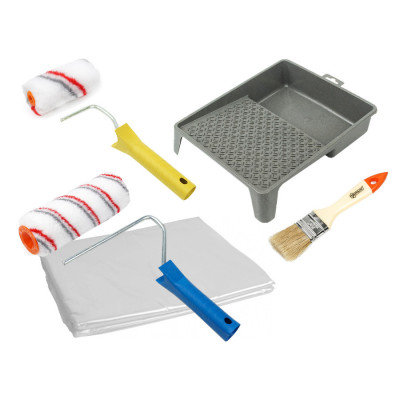 Малярний набір Polax, валики "Мультиколор", ванночка, пензель "Стандарт" 1,5" і захисна плівка (335-43)