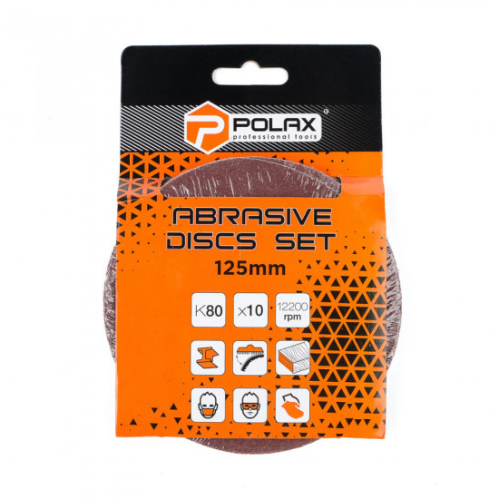 Шліфувальні круги на липучці К150, 10 шт., та утримувач 125 мм Polax (335-81)