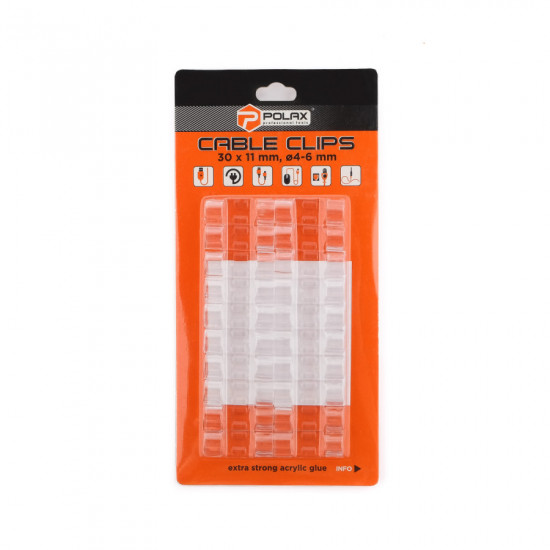 Кліпса кабельна Ø4-6 мм Polax самоклеюча 30х11 мм, 20 шт (37-173)