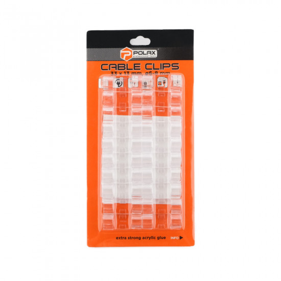 Кліпса кабельна Ø6-8 мм Polax самоклеюча 33х13 мм, 20 шт (37-174)