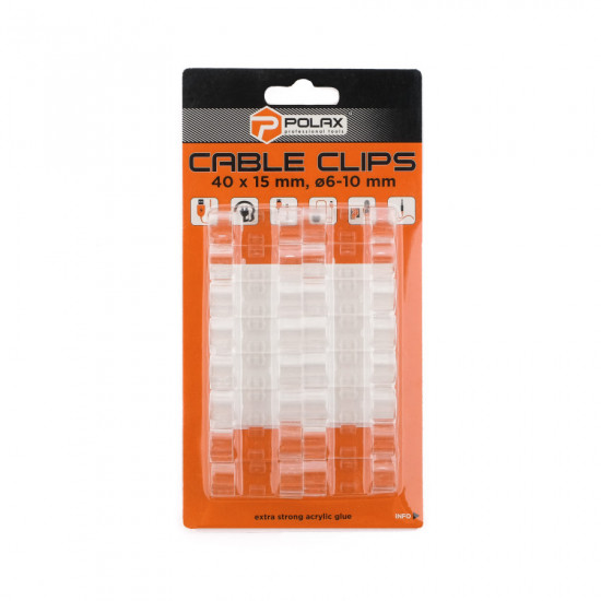 Кліпса кабельна Ø6-10 мм Polax самоклеюча 40х15 мм, 16 шт (37-175)