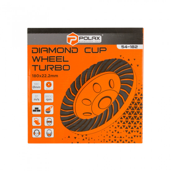 Чаша алмазна шліфувальна турбо Polax 180х22.2 мм (54-182)