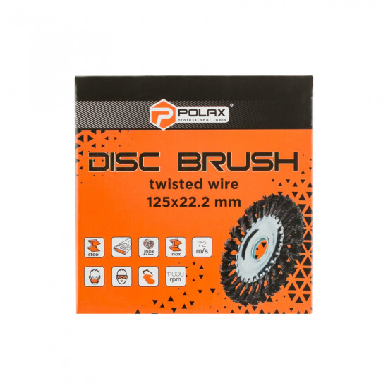 Щітка дискова 125 мм, для УШМ, М14, кручений дріт Polax (54-209)